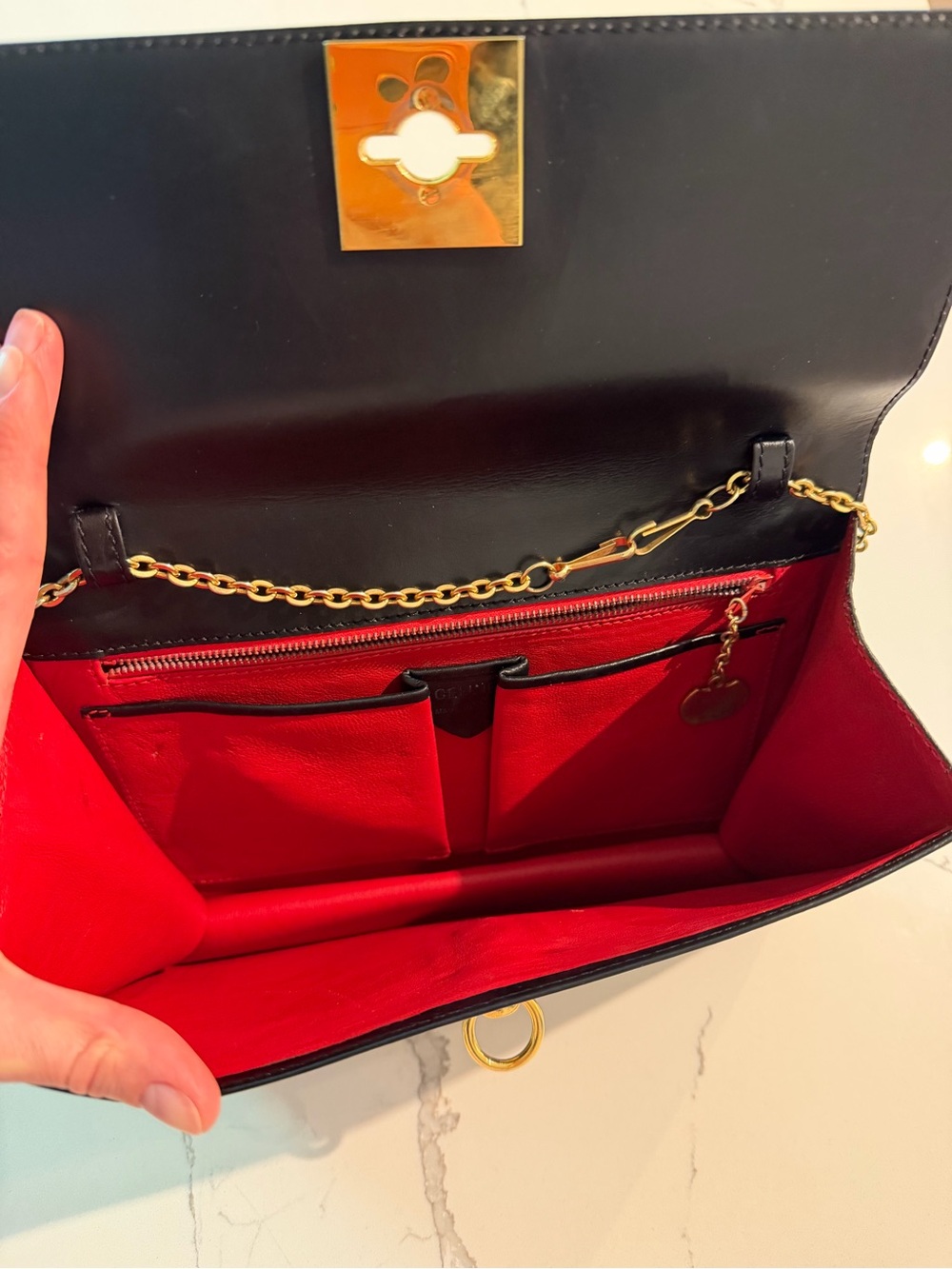 Celine Black Leather Crossbody with Gold Chain and Signature Lock - Picture 9 of 14